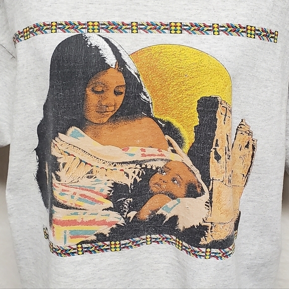 Vintage One Of A Kind Native American Mother Child Gray Single Stitch Tee Large - Picture 6 of 16